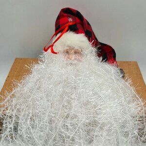 Beard Santa Claus Head with Red Black Plaid Hat 18" Hanging Decoration
